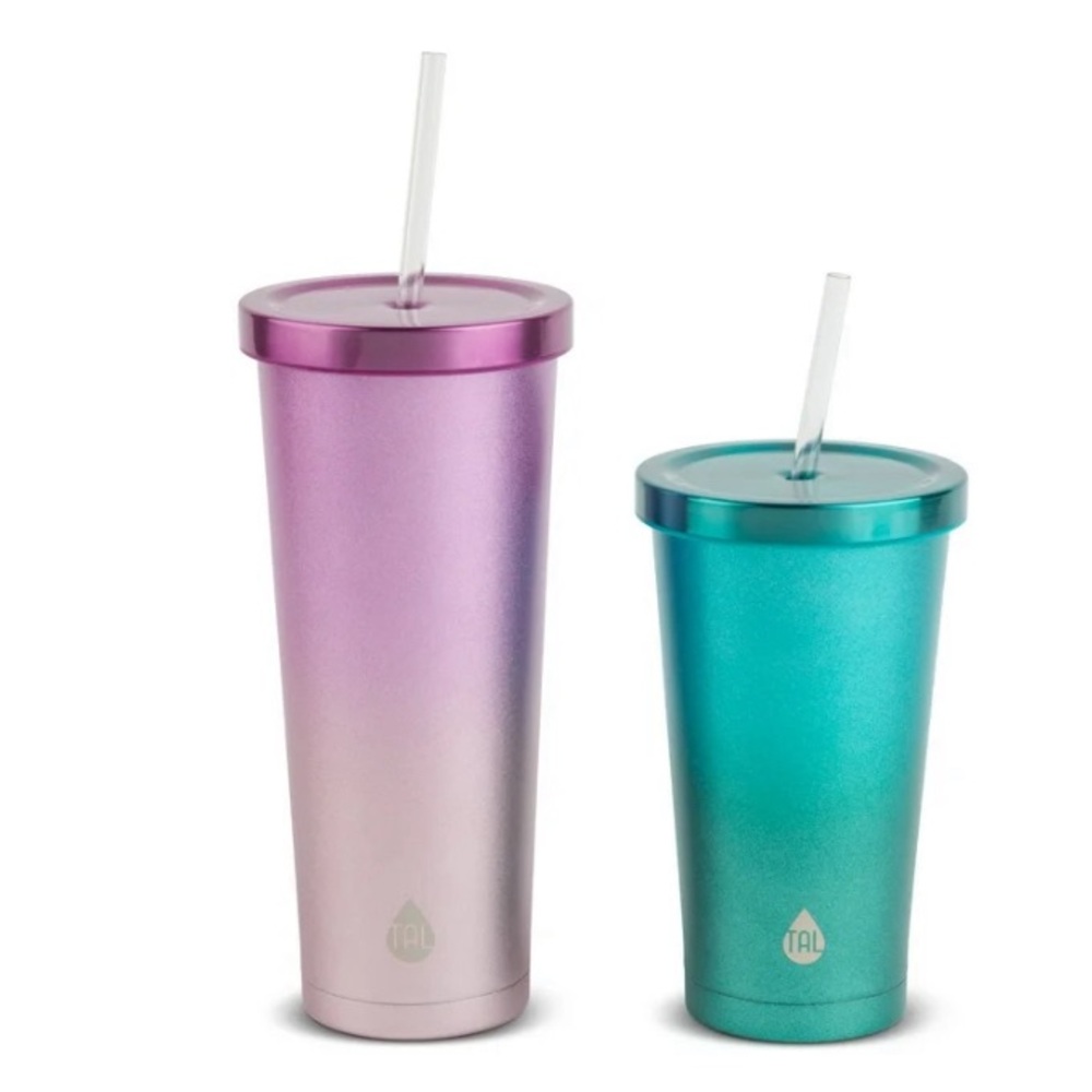 Stainless Steel Coolie Tumblers 2-Pack, 24 fl oz and 18 fl oz, Purple and Green
